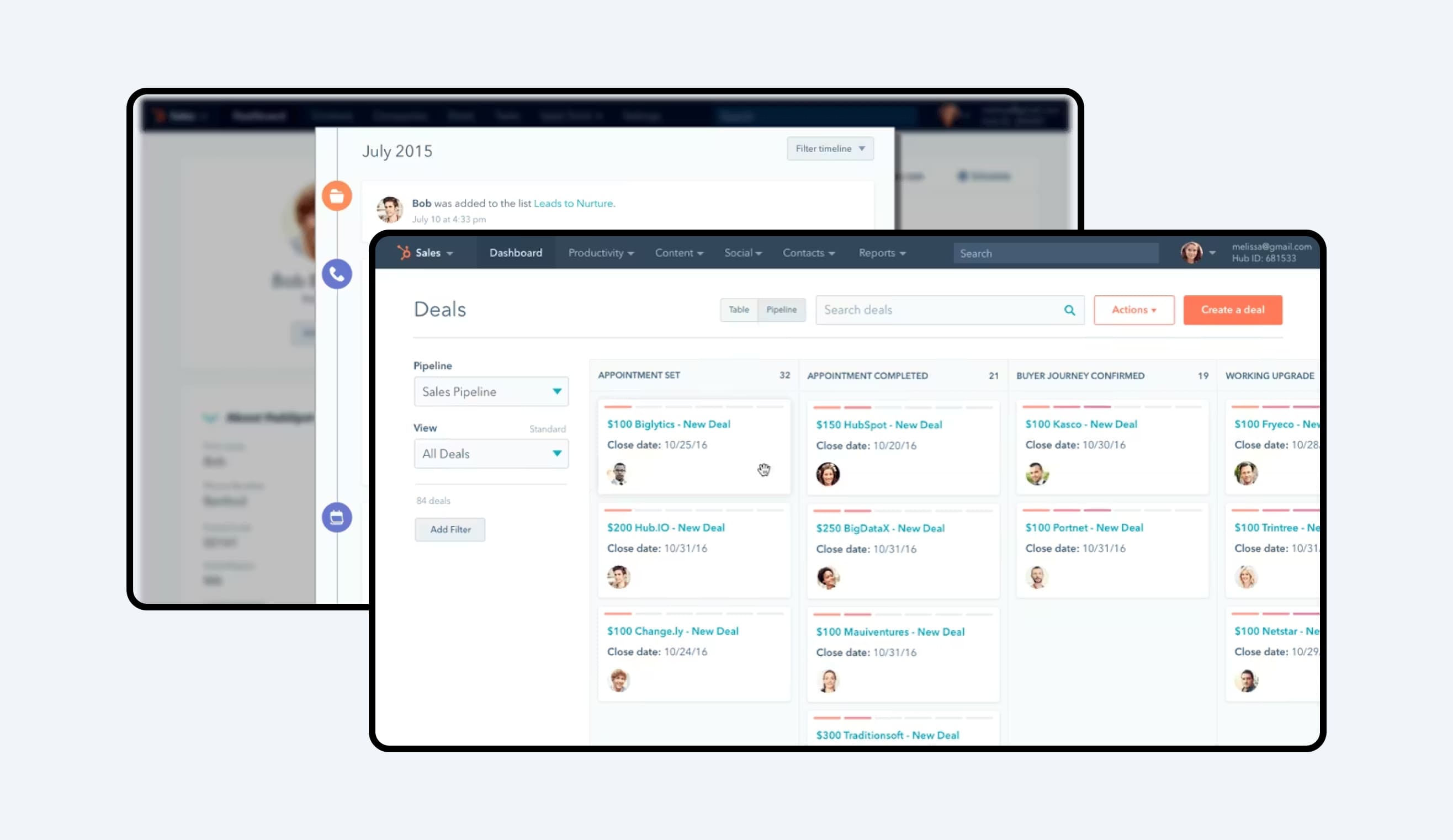 Customer relationship dashboard used to manage contacts, emails, and marketing communication for retail customers.