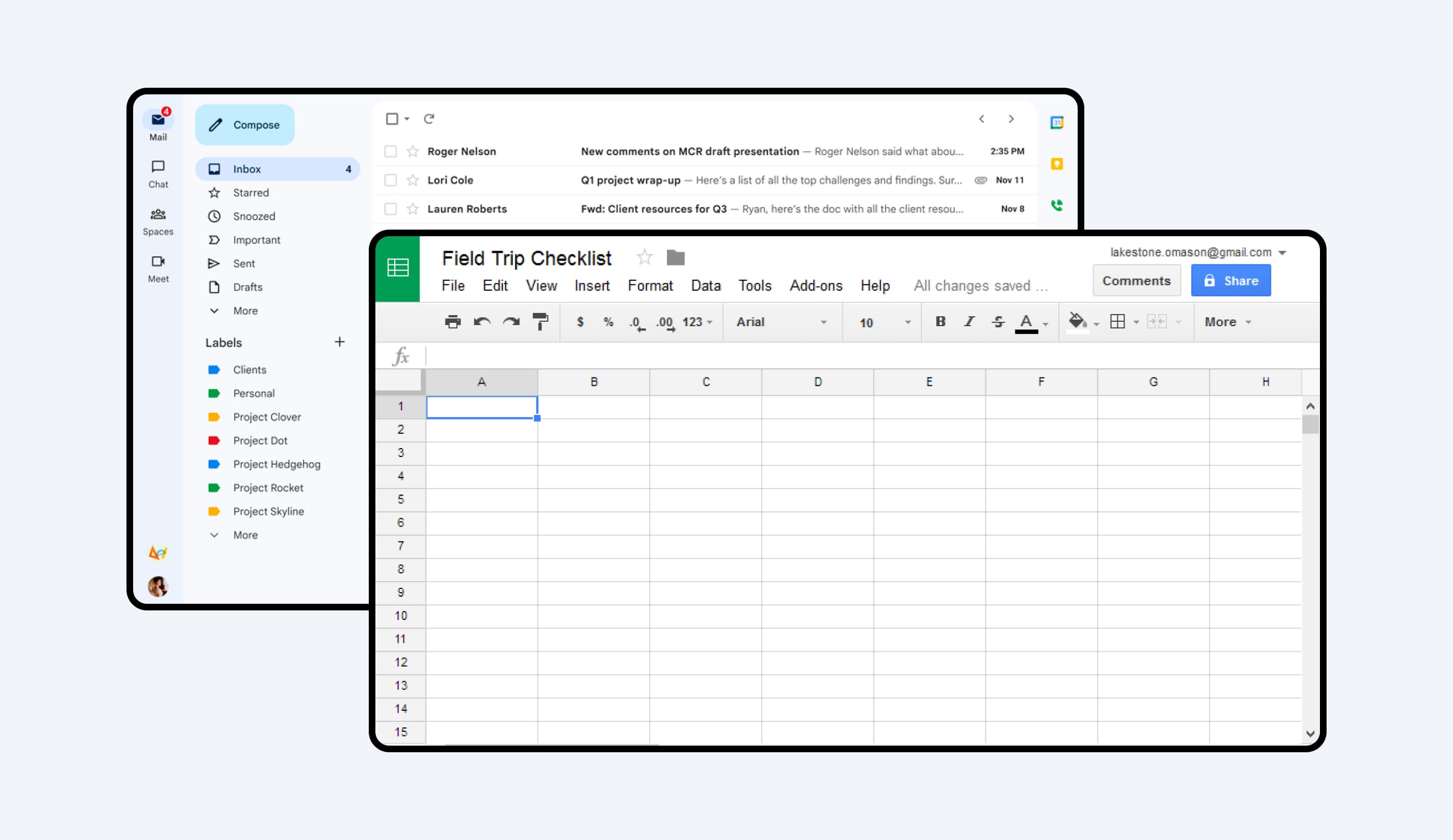 Shared documents, spreadsheets, and email tools used by small businesses for collaboration and daily operations.
