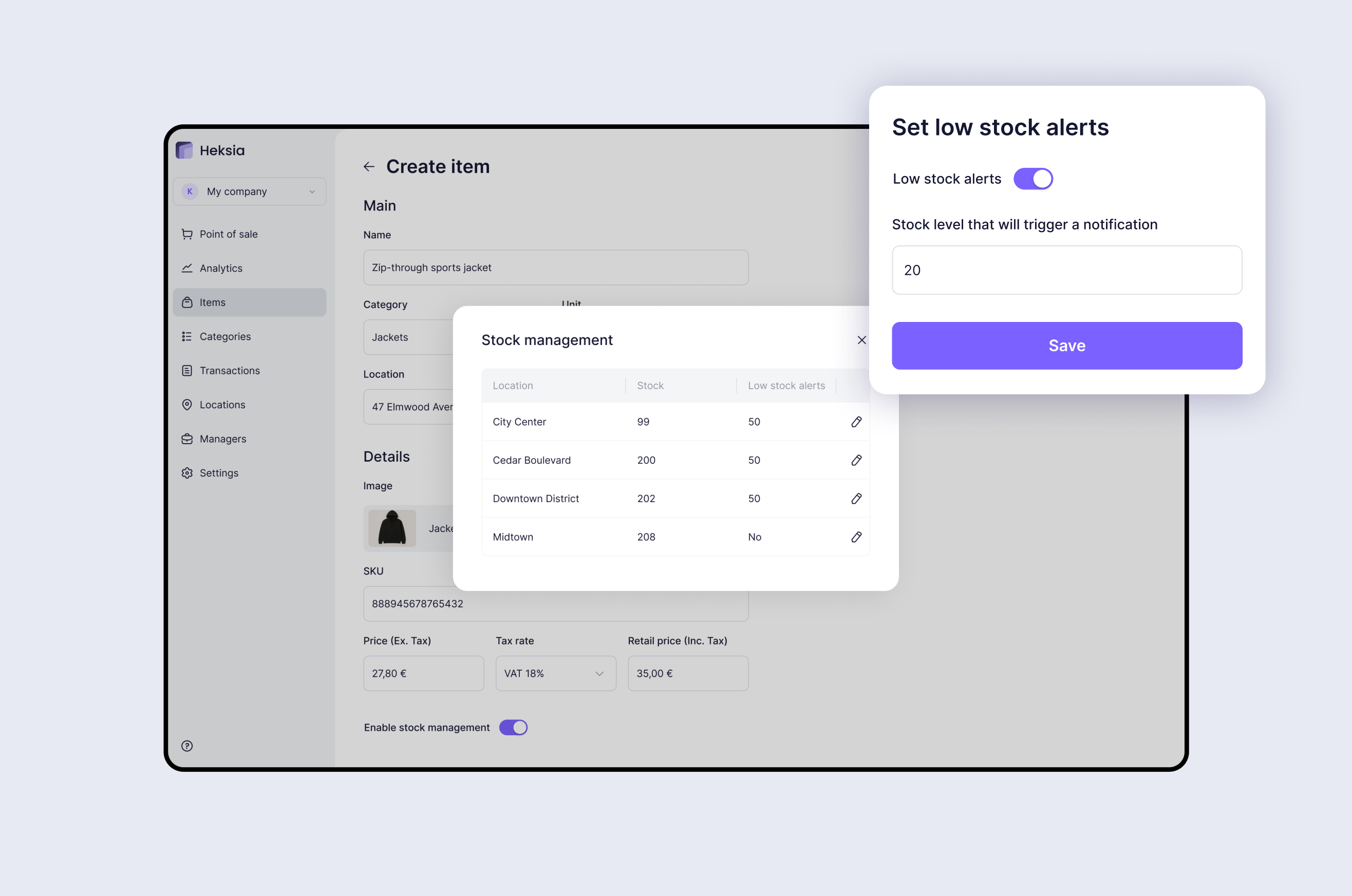 POS with inventory management with low-stock alerts